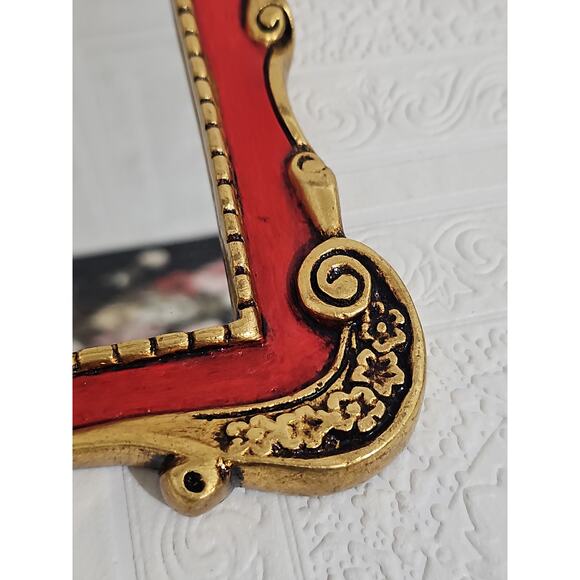 Vintage Red and Gold Ornate Accent Mirror Wall Hanging Scroll Accent Floral - Picture 8 of 13